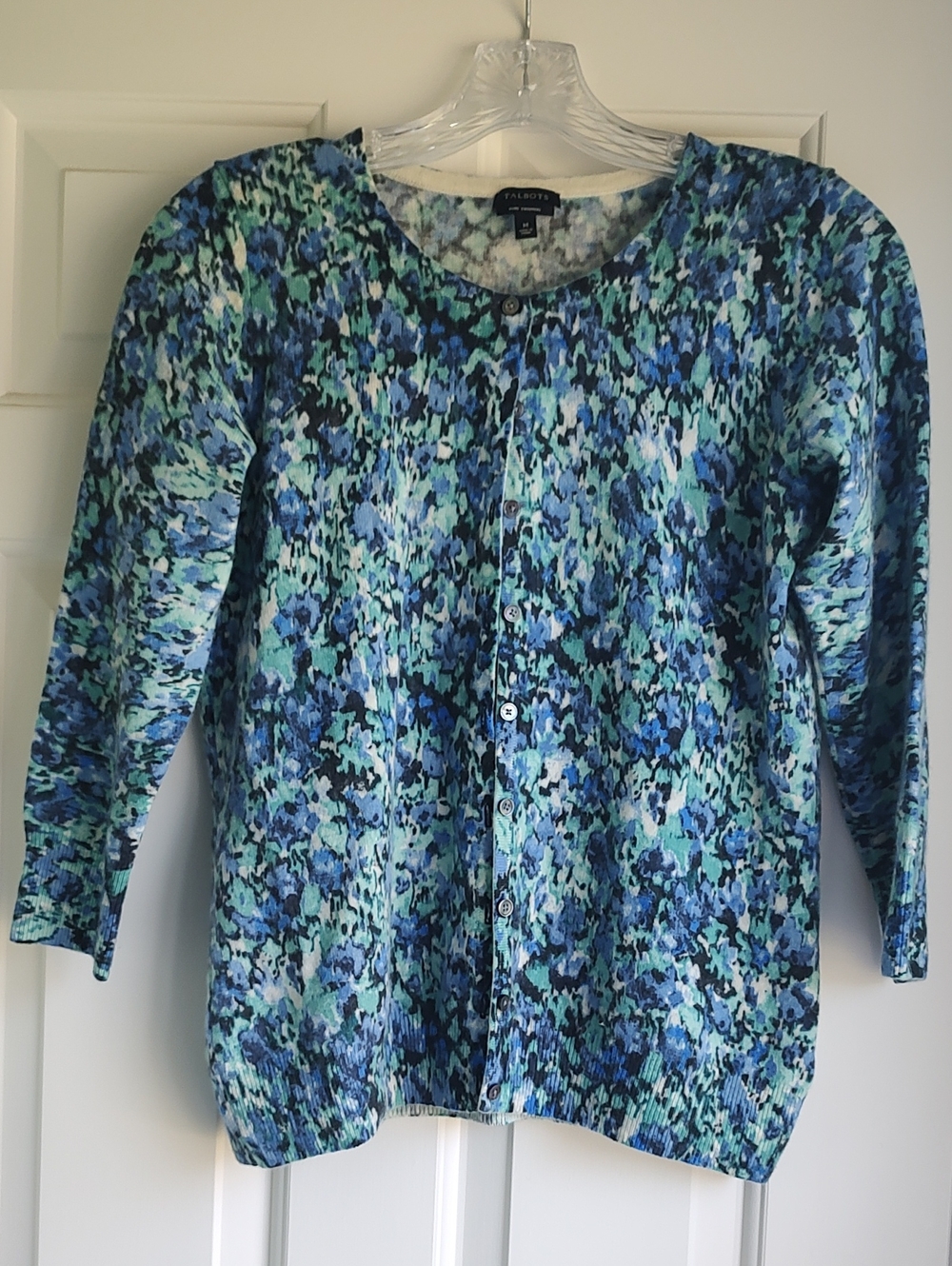Talbots Blue & Green Floral Button-Up Cardigan